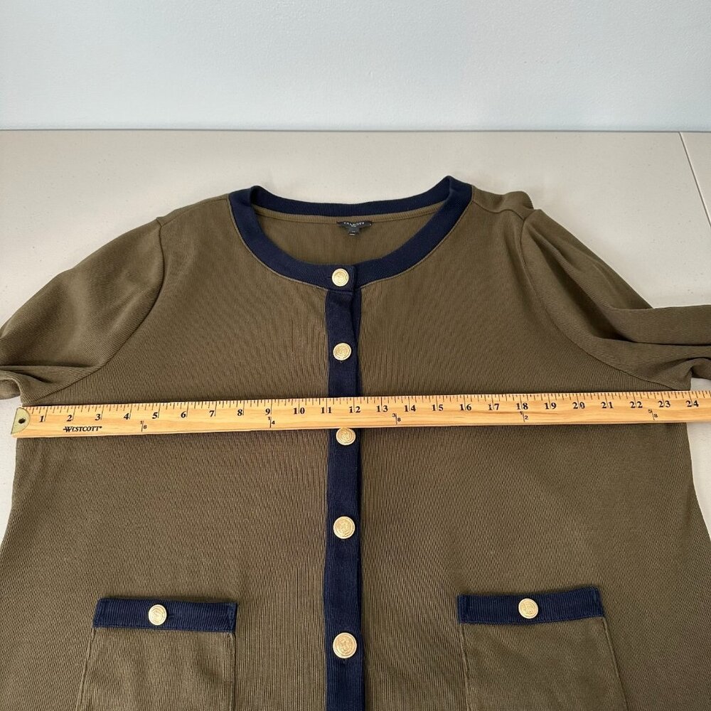 Talbots Patch Pocket Cardigan Sweater Size 2X Green Gold Buttons - Picture 6 of 10